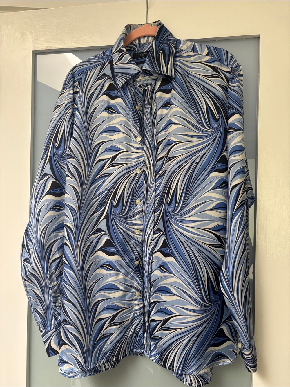 Burberry Blue Multi-Stripe Silk Button-Up Shirt